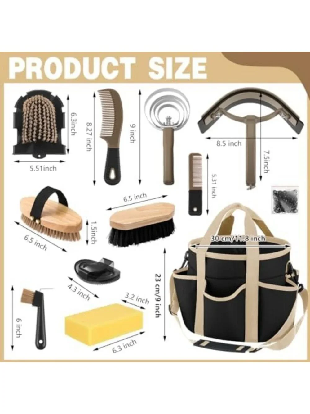12-Piece Horse Grooming Kit with Organizer Tote Bag & Brushes for Show & Care